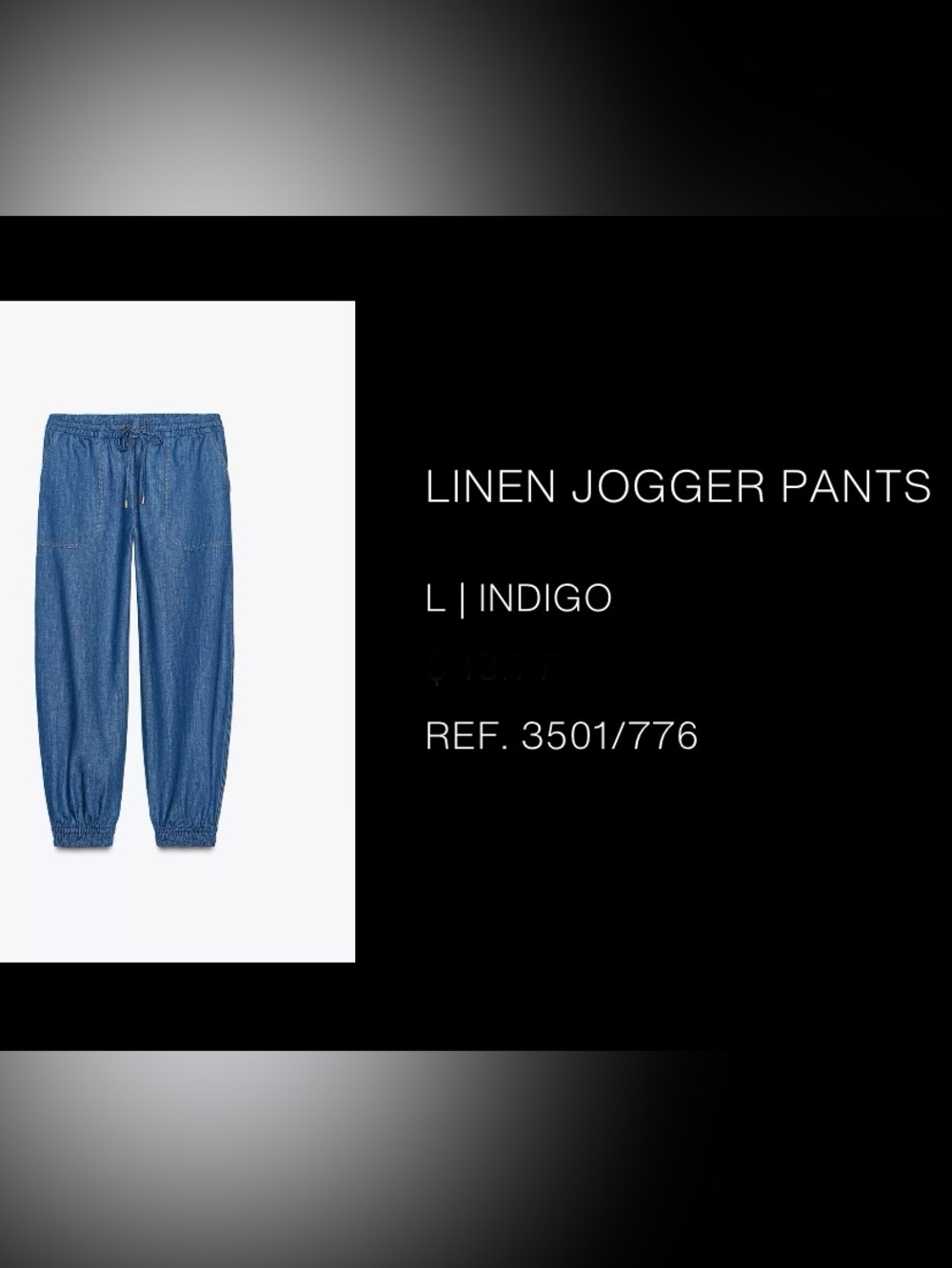 NWT: Zara Linen Blend Indigo- Jogger Pant in Sz : Large - Picture 7 of 7